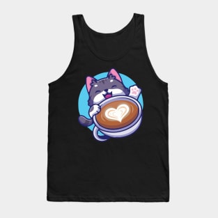 Cat so cute with coffee cup Tank Top